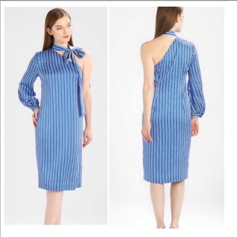 Banana Republic one shoulder blue striped dress 6